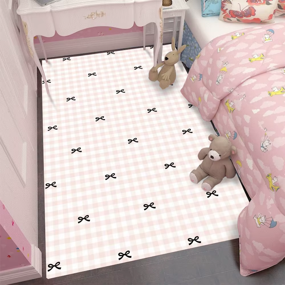 Tapis rose doux à motifs de nœuds, tapis antidérapant pour chambre à coucher, tapis de sol pour zone