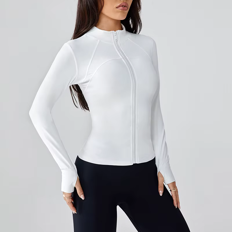Vêtements de yoga pour femmes, veste à col montant avec fermeture éclair, amincissante, protection s