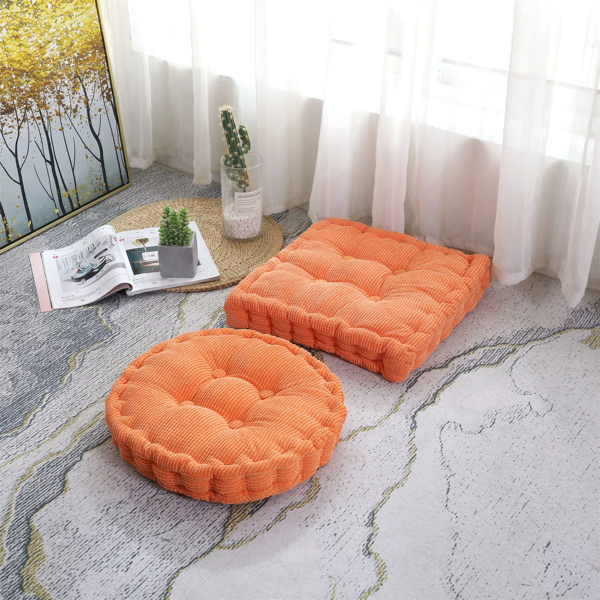 Coussin carré de méditation pour s'asseoir au sol, coussin épais et tufté pour le yoga, chaise de ba