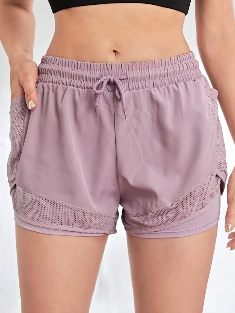 Short de sport élastique pour femmes, short avec poches, faux Leggings de Yoga deux pièces pour cour