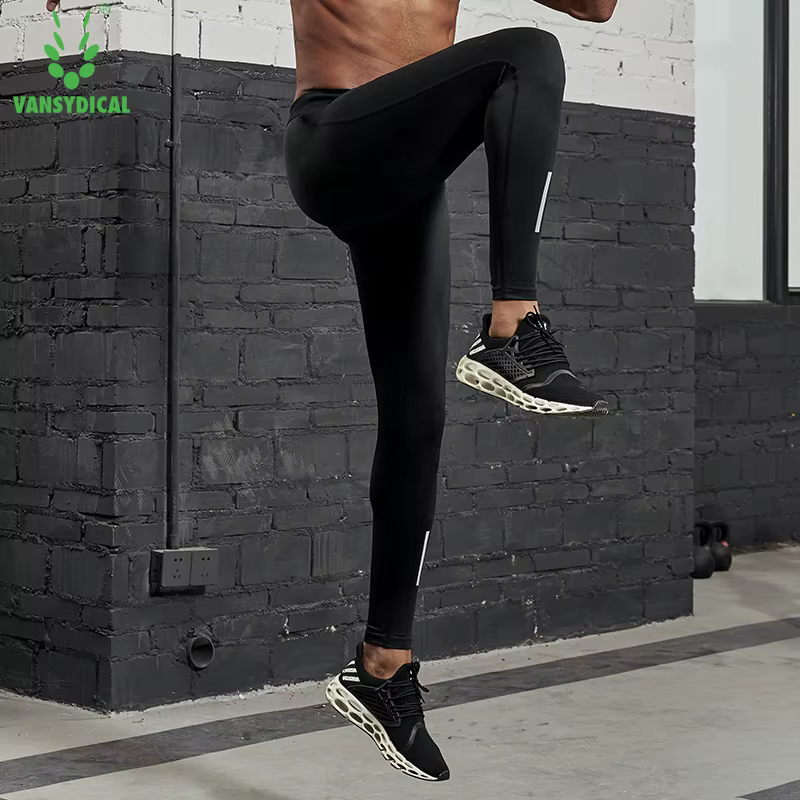 VANSYDICAL pantalons de Compression hommes collants de course avec rayé réfléchissant basket-ball Le