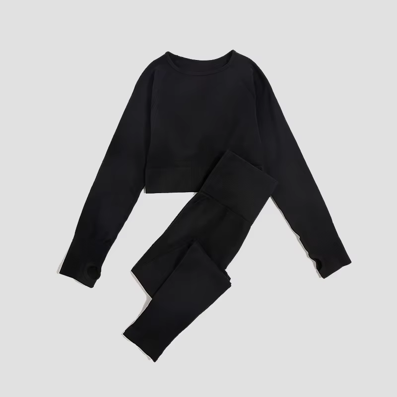 WAREBALL-Leggings de yoga imbibés sans couture pour femme, haut court à manches longues, pantalon de