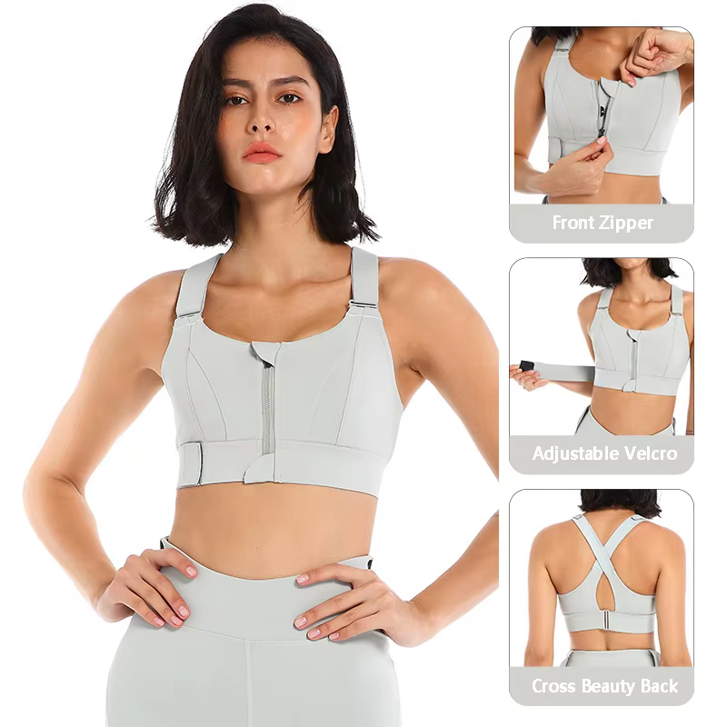 Femmes Sport soutien-gorge collants haut court Yoga gilet avant fermeture éclair grande taille sangl