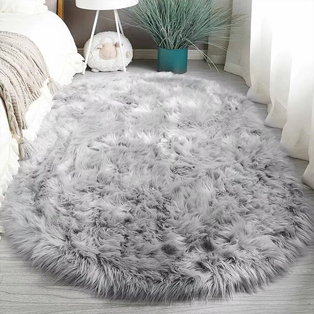 VIKAMA – tapis ovale en laine et soie de luxe léger, moelleux et doux, antidérapant, pour salon, cha
