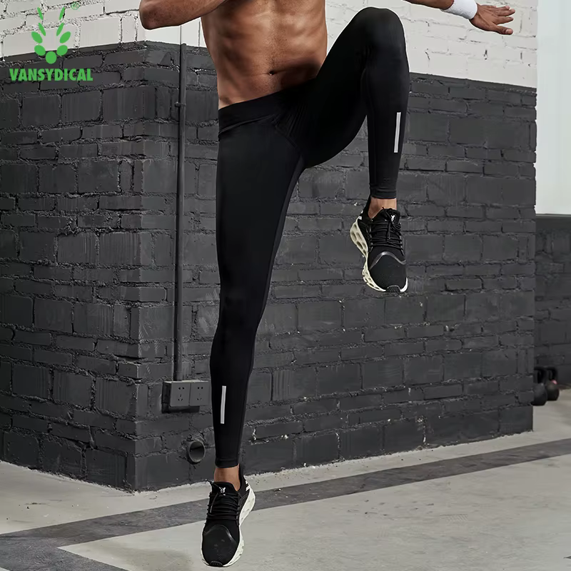 VANSYDICAL pantalons de Compression hommes collants de course avec rayé réfléchissant basket-ball Le