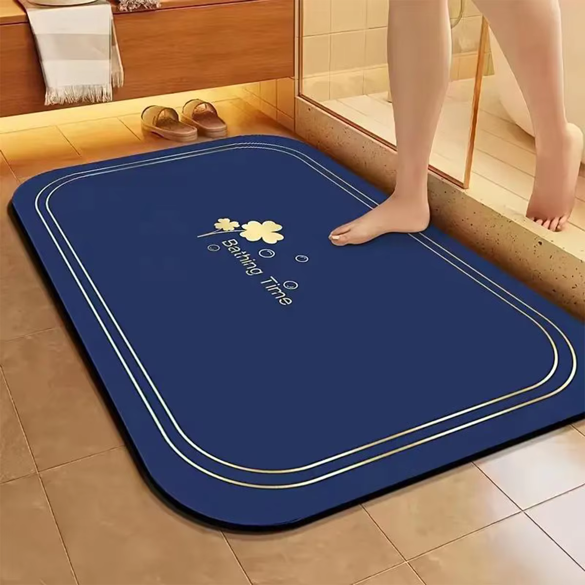 Tapis de salle de bain antidérapant carré – Tapis imprimé en terre de diatomées (convient aux salles