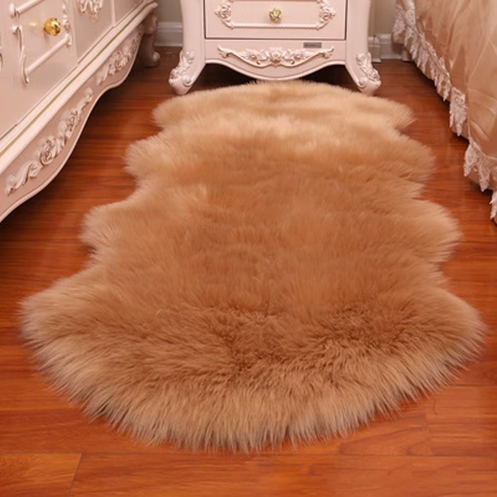 Tapis Shaggy Moelleux en Faux Peau de Mouton Artificielle, Tapis à Cheveux Longs, Laine Moelleuse, P