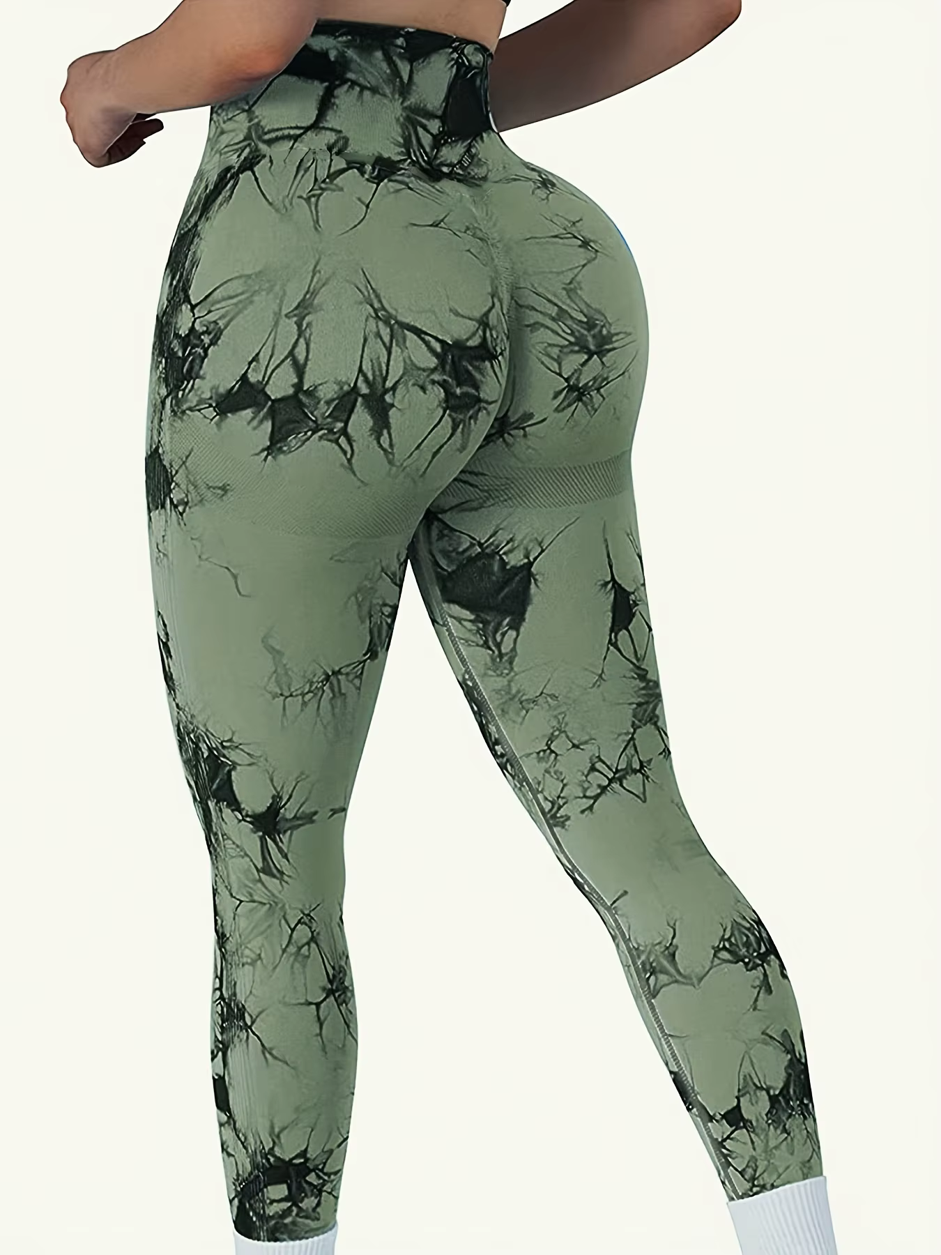 Leggings d'entraînement taille haute sans couture Tie Dye pour femmes, pantalons athlétiques froissé