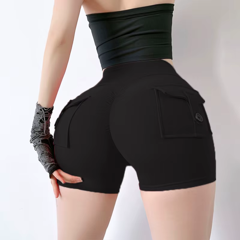 Shorts de yoga avec poche pour femme, collants de sport taille haute, fesses, fitness, leggings d'en