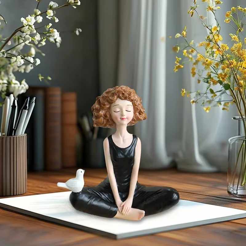 Figurines de fille de Yoga, Sculpture d'art en résine, décoration de maison, ornement de bureau, Sta