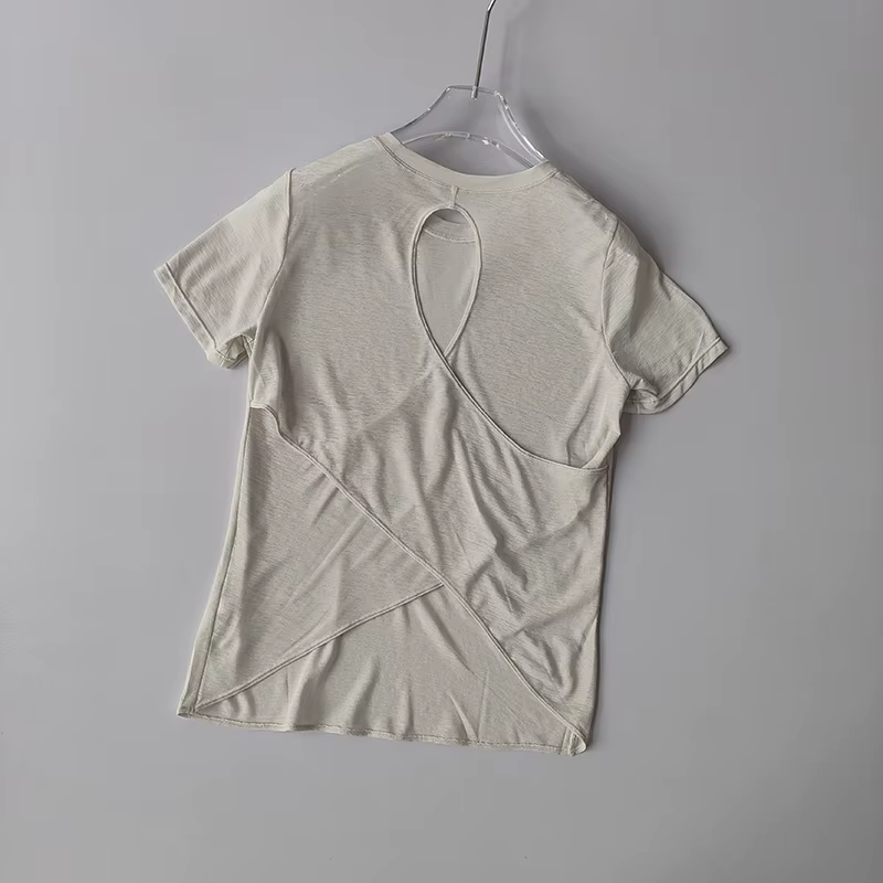 Vêtements de Yoga pour femmes, chemisier à manches courtes, croix creuse, maille fine, beau dos, che