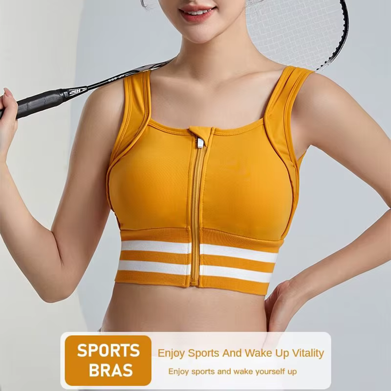 Soutien-gorge de sport avec fermeture éclair sur le devant pour femmes, couverture complète, amovibl