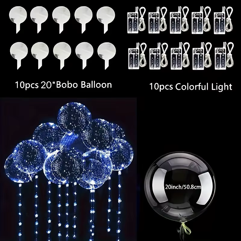 LED coloré 10 ensembles de ballons à bulles LED colorées, ballons à hélium pour le nouvel an, l'anni