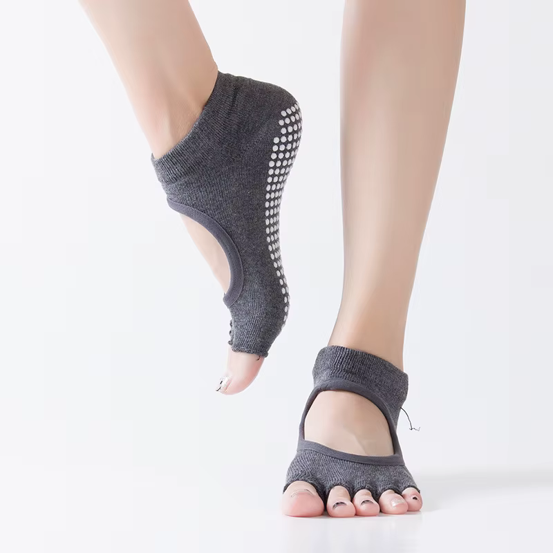 Chaussettes de Pilates dos nu à cinq orteils pour femmes, antidérapantes, pour Fitness, entraînement