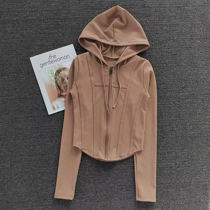 Manteau de Fitness pour femmes, Cardigan à capuche, veste de Sport serrée à séchage rapide, chemise
