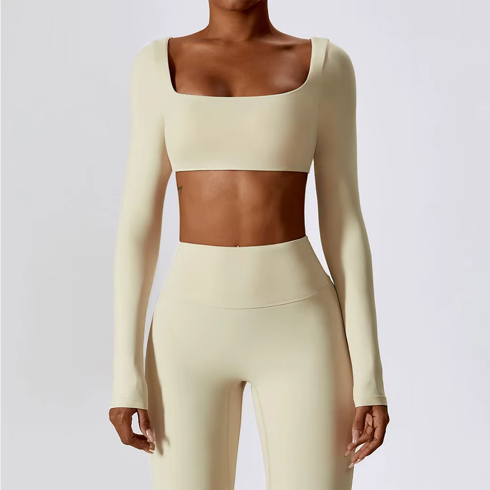 Chemises de Yoga Sexy haut court manches longues chemises pour femmes Yoga sport Fitness vêtements d