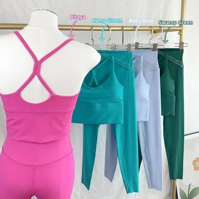 Leggings taille haute de yoga, ensemble de 2 pièces, combinaisons de fitness sexy, dos croisé, élast