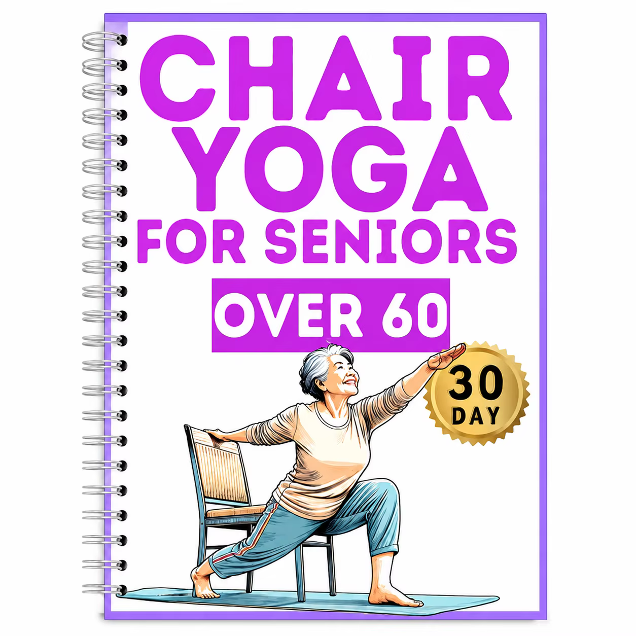 Programme de yoga en 30 jours pour les seniors de plus de 60 ans, guide de fitness A5 adapté aux déb