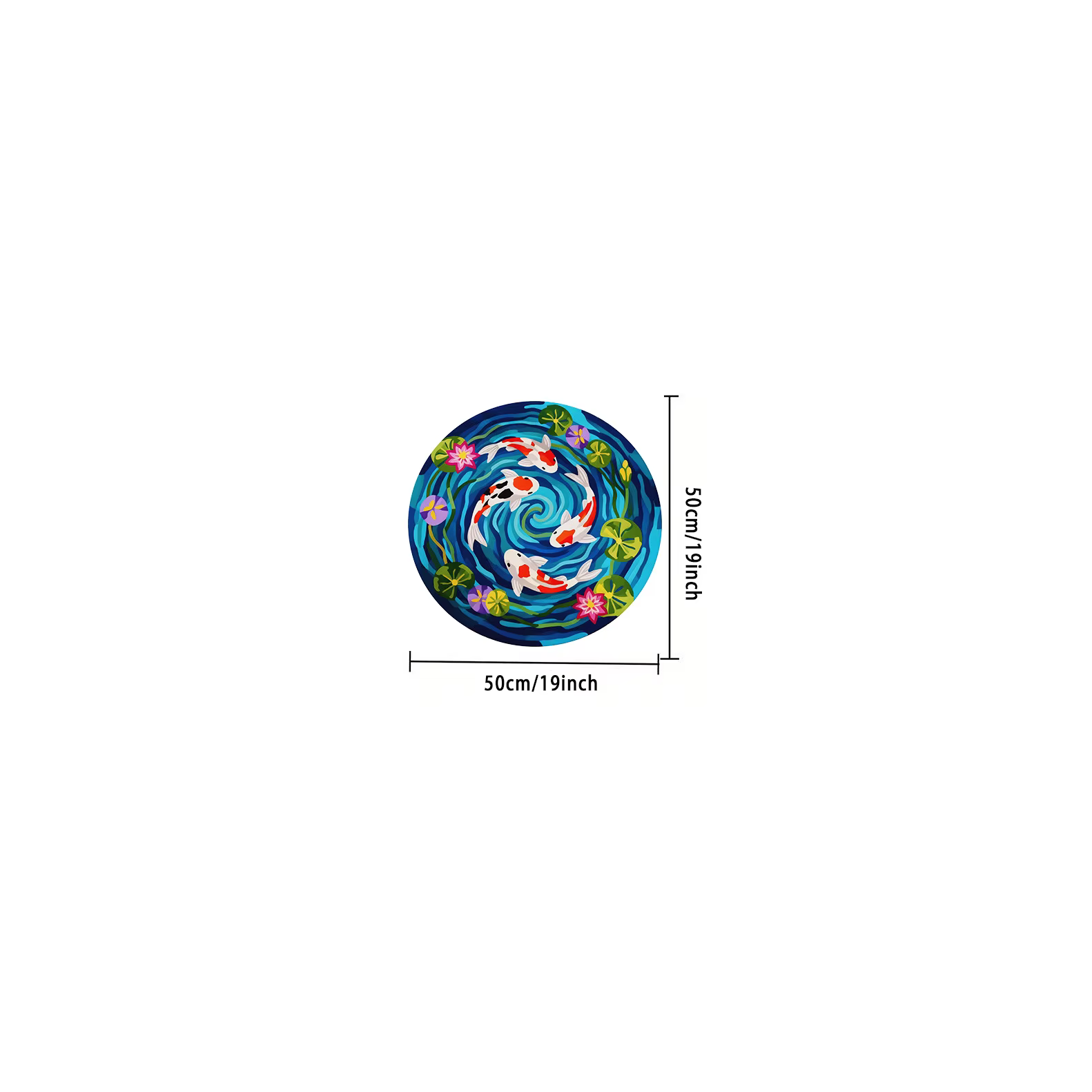 VIKAMA Tapis rond coloré à motif Koi, antidérapant, doux et moelleux, parfait pour la décoration de 