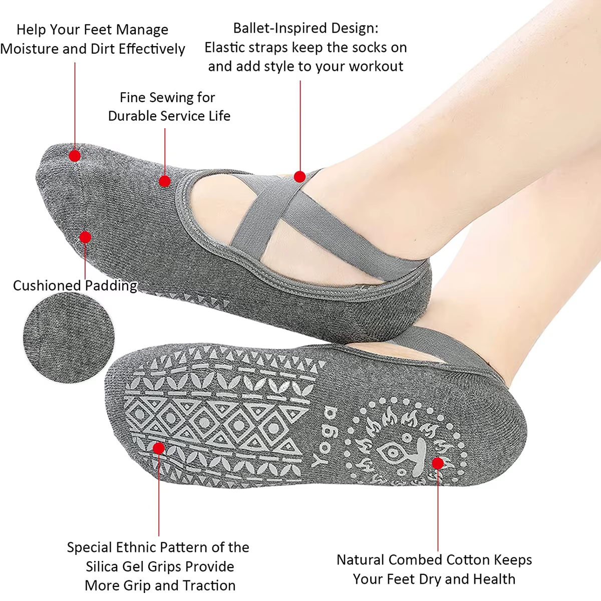 Chaussettes de Yoga respirantes de haute qualité pour femmes, chaussettes de Pilates à bandes antidé