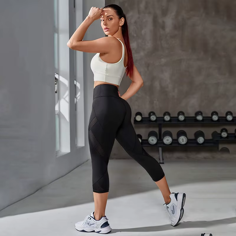 Pantalon de Yoga taille haute en maille, Leggings Capri pour femmes, contrôle du ventre, entraînemen