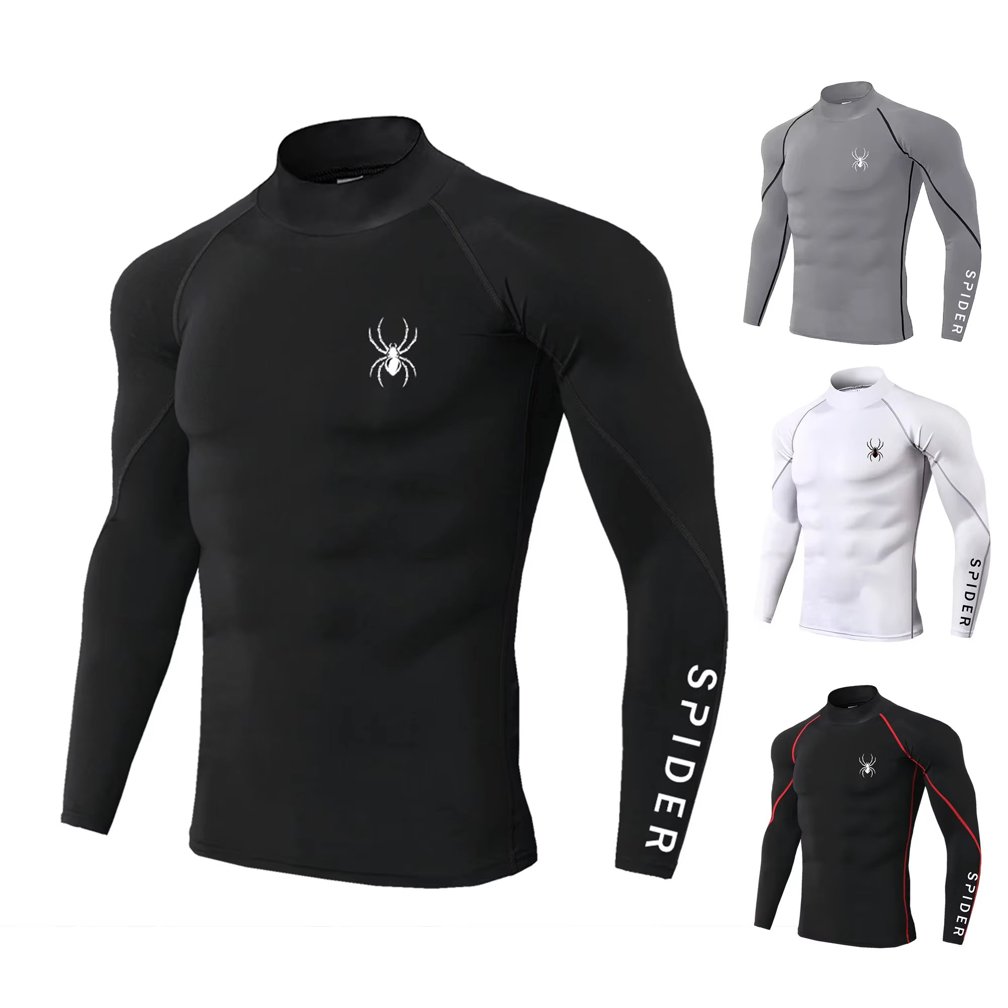 T-shirts de course à manches longues pour hommes, chemises de Sport à Compression, impression araign