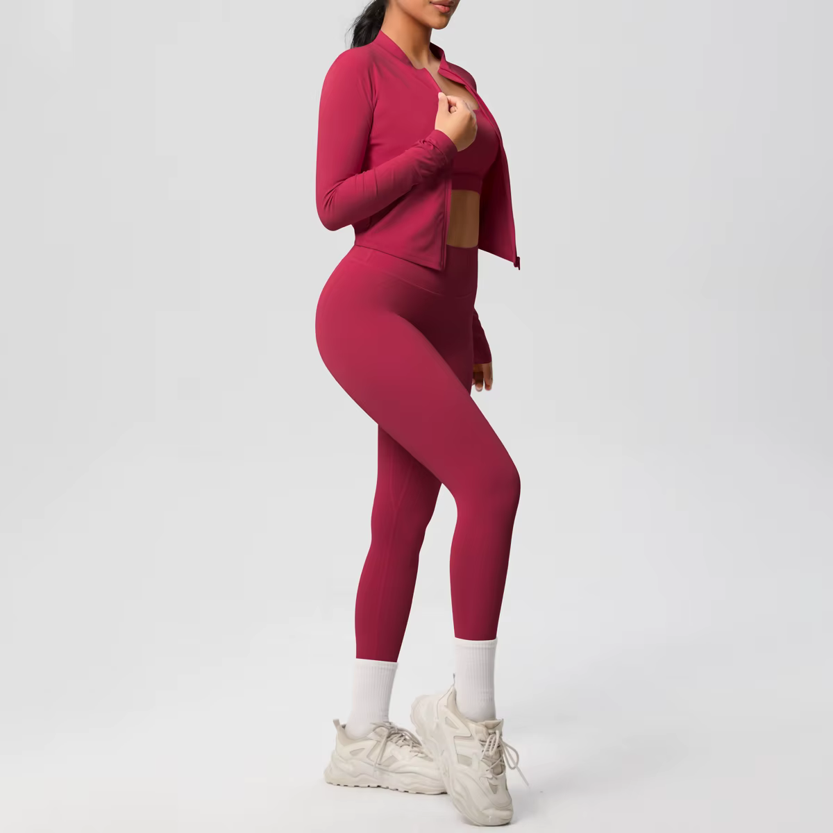 3 pièces vêtements de sport Yoga ensemble gymnastique sport soutien-gorge veste à glissière Leggings