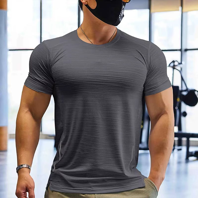 Entraînement musculaire Compression T-shirt homme course coupe sèche T-shirt couleur unie grande tai