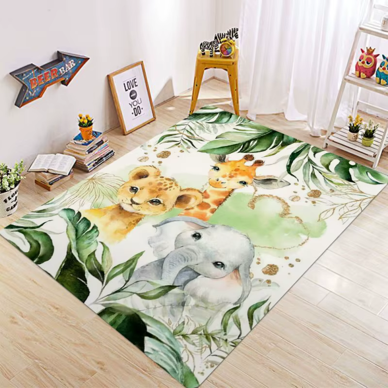 Tapis Antidérapant Lavable en Machine, Jungle Tropicale, Imprimé Animal, Chambre à Coucher, Salon, D