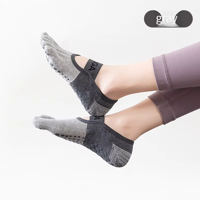 Chaussettes de Pilates professionnelles antidérapantes à cinq doigts, chaussettes courtes, chaussett