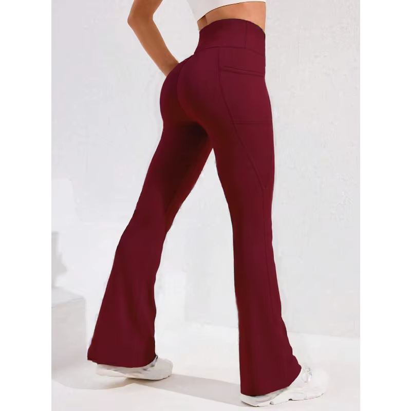 ​ ​ Pantalon de Yoga taille haute évasé pour femmes, avec poche, Push-Up, collants de course, jambes