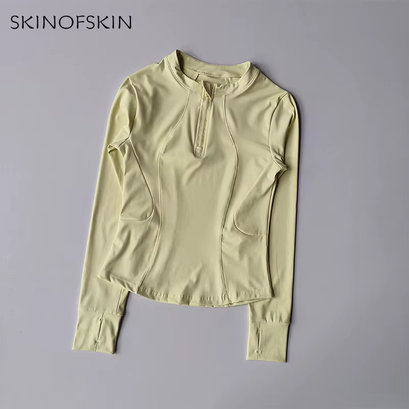 Haut de Fitness pour femmes, demi-fermeture éclair élastique, amincissant, séchage rapide, T-shirt d