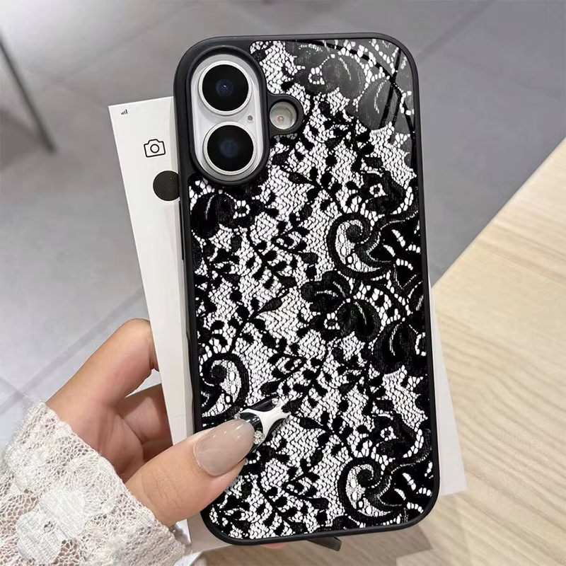 Coque en silicone à motif dentelle exquis pour iPhone 17 16 15 14 13 12 11 Pro Max, étui souple pour