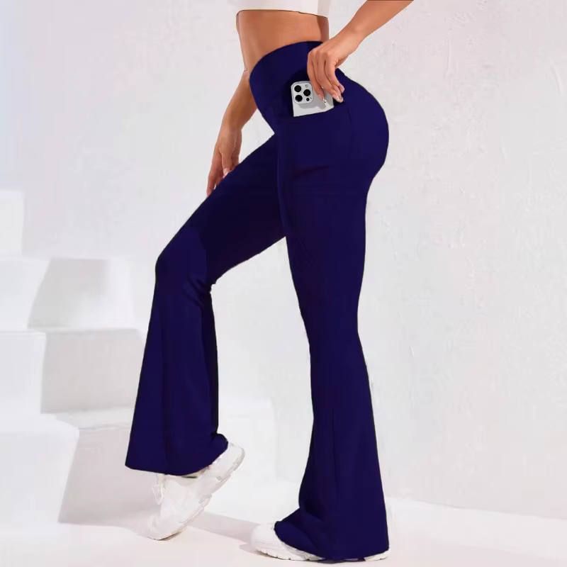 ​ ​ Pantalon de Yoga taille haute évasé pour femmes, avec poche, Push-Up, collants de course, jambes