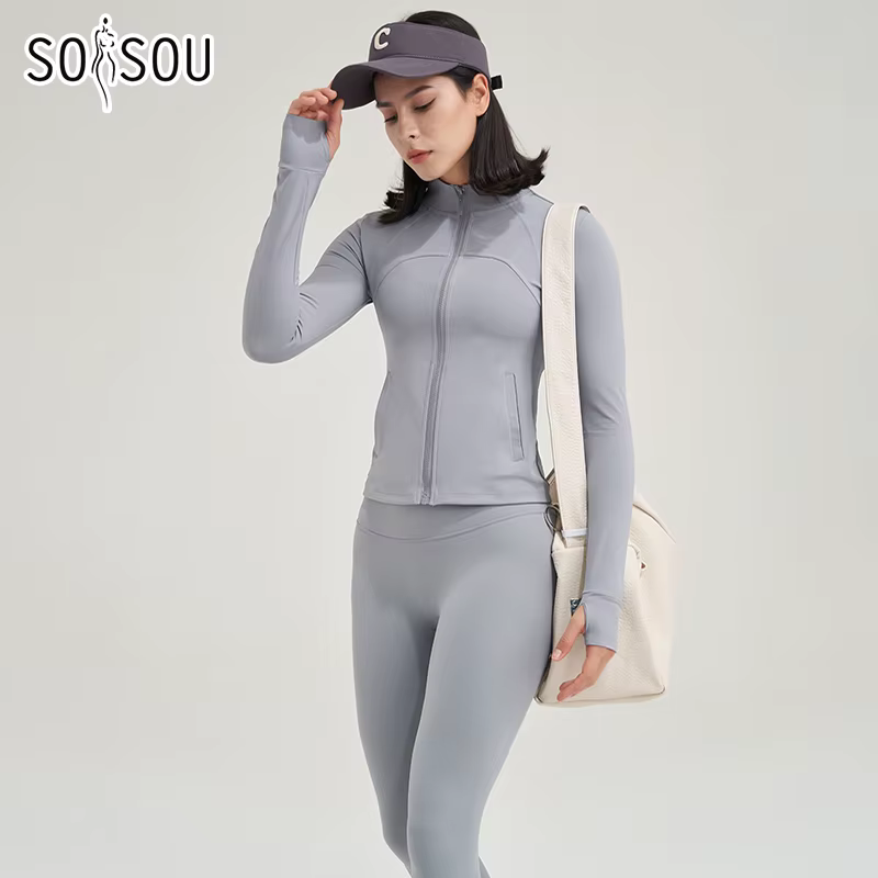 SOISOU Nylon femmes vêtements de Yoga Leggings soutiens-gorge Sexy Bralette chemise manteau ensemble