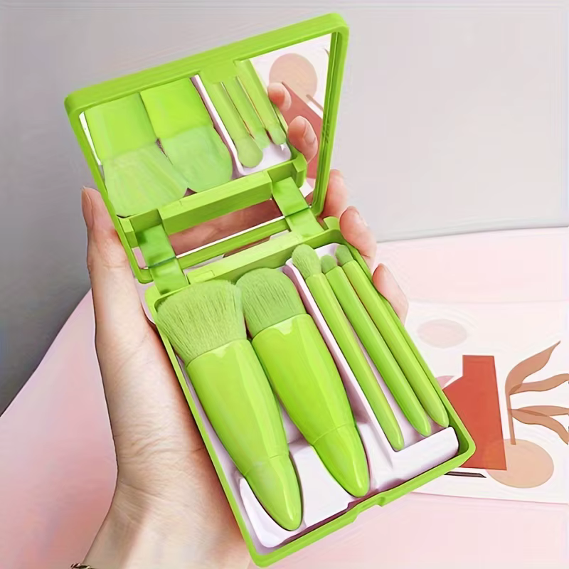 Ensemble de pinceaux de maquillage portables 5 pièces avec miroir-Kit de voyage pliable, Mini ensemb