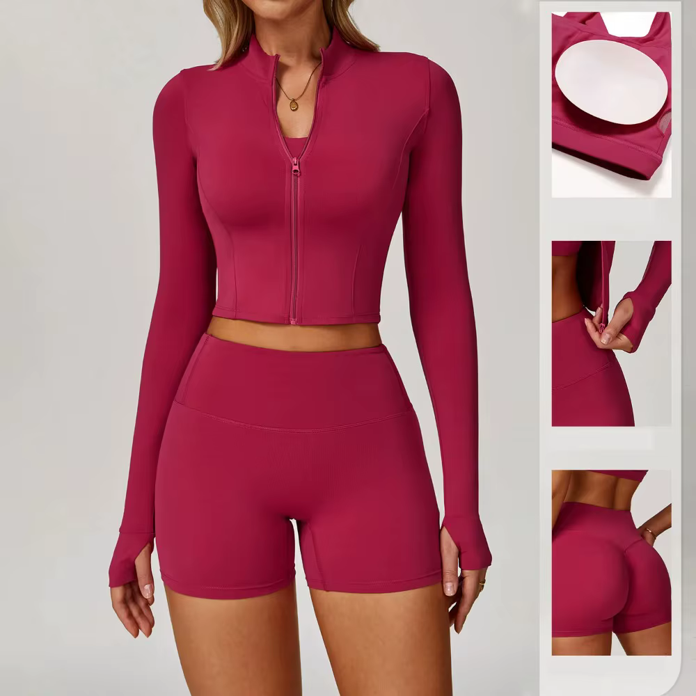 2025 Ensemble 3 pièces de yoga et fitness pour femme, short taille haute + soutien-gorge de sport an