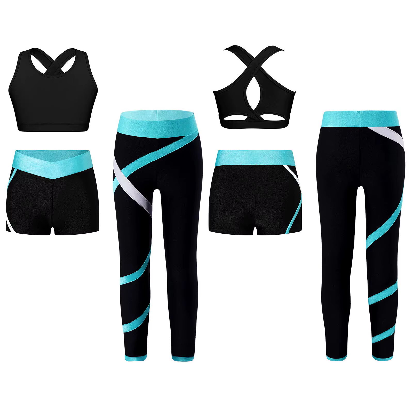 Ensemble de sport de yoga pour filles, 3 pièces, dos croisé, trou de serrure, vernis court, pantalon