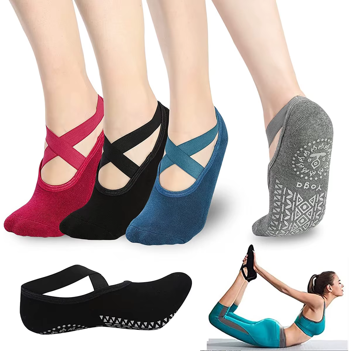 Chaussettes de Yoga respirantes de haute qualité pour femmes, chaussettes de Pilates à bandes antidé