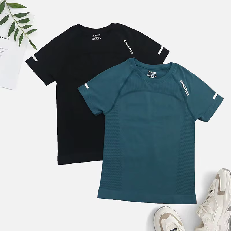 T-shirt de yoga sans couture pour femme, haut de fitness 2 pièces, chemises d'entraînement athlétiqu