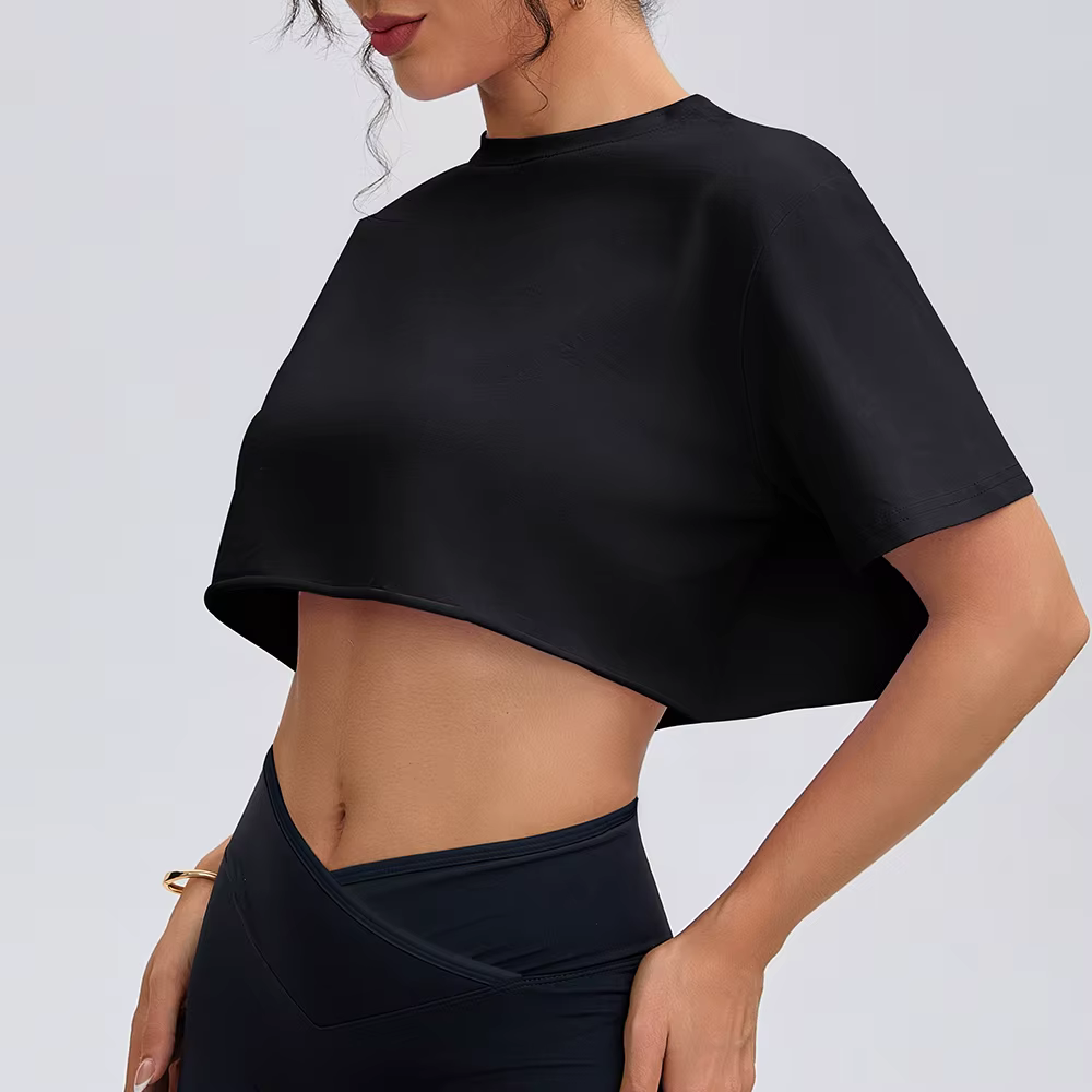 Anfilia femmes mode chemises de Yoga coupe ample col rond manches courtes 95% coton respirant gymnas