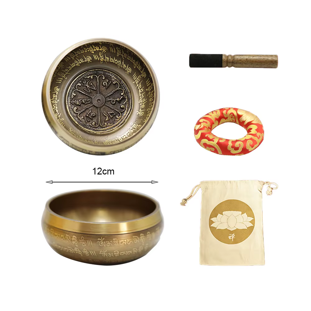 Bol chantant tibétain en laiton de 12 cm, bol de méditation pour la guérison sonore et le soulagemen