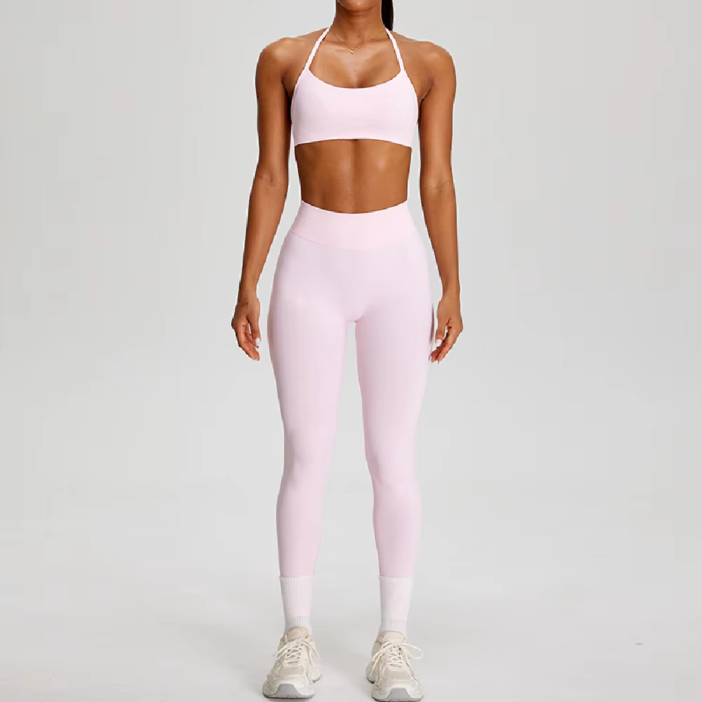Ensemble de sport 2 pièces sans couture pour femme : haut court et leggings taille haute – Idéal pou