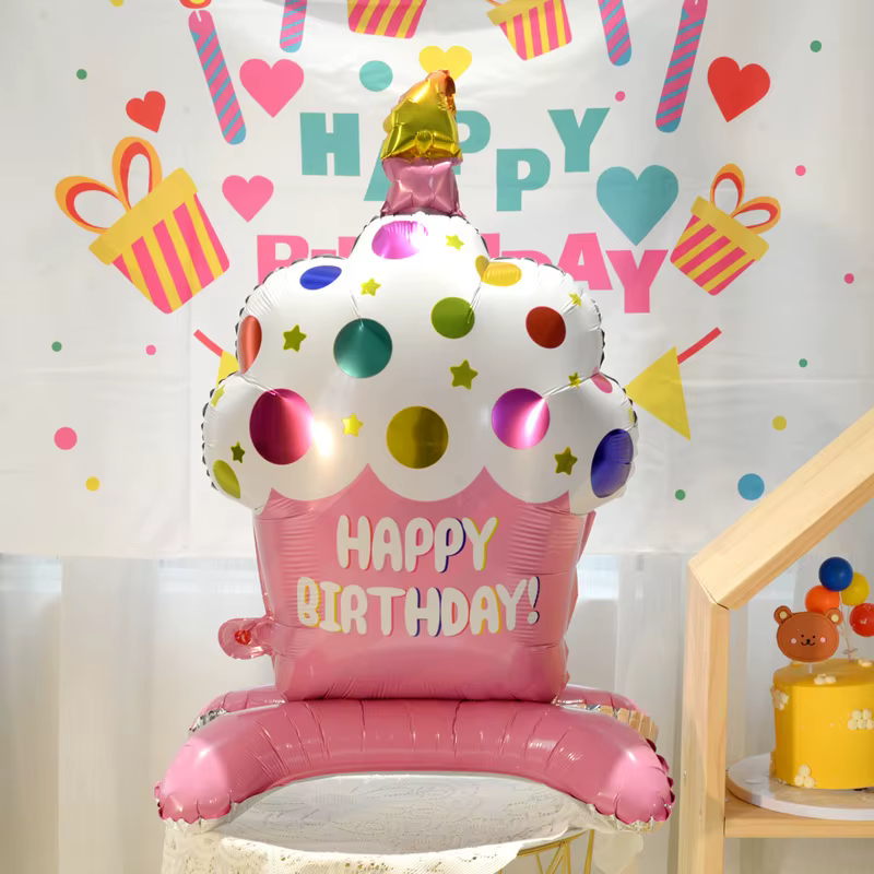 Ballons à gâteau sur pied, dessin animé, pour enfants et adultes, joyeux anniversaire, décor de fête