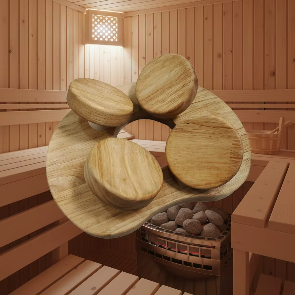 Repose-tête en bois pour sauna avec disque rotatif, accessoire de sauna