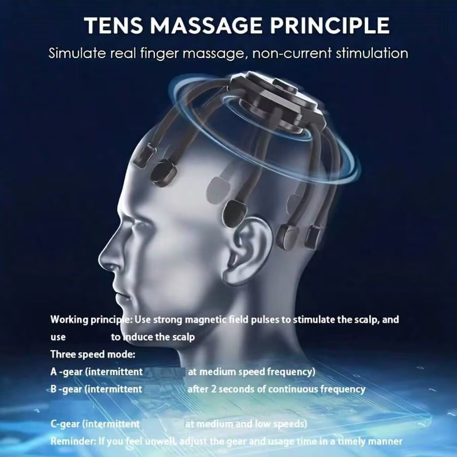 Masseur électrique de cuir chevelu sans fil, masseur de tête à 360 degrés avec 8 pointes de doigts,
