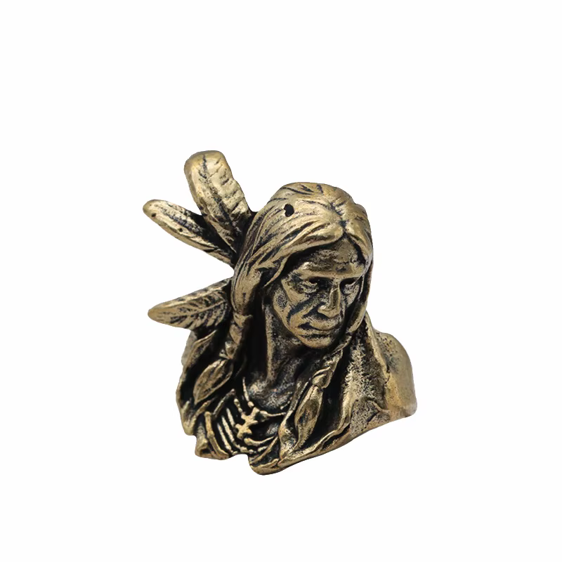 Pendentifs sculptés en laiton en forme de tête de chef indien, perles de couteau, accessoires EDC po