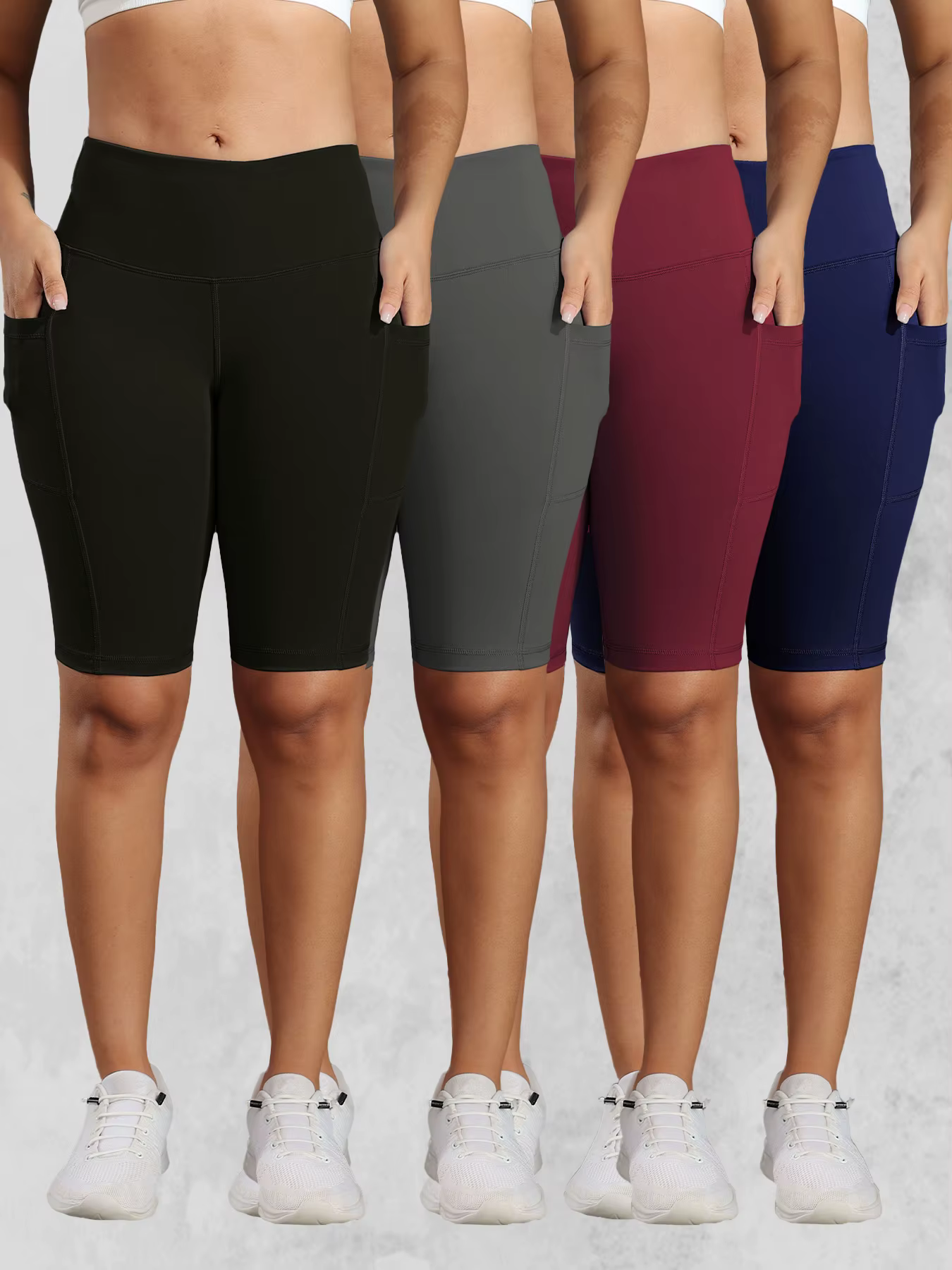 CHRLEISURE – short de Yoga solide pour femmes, avec 3 poches, taille haute, collants d'entraînement,