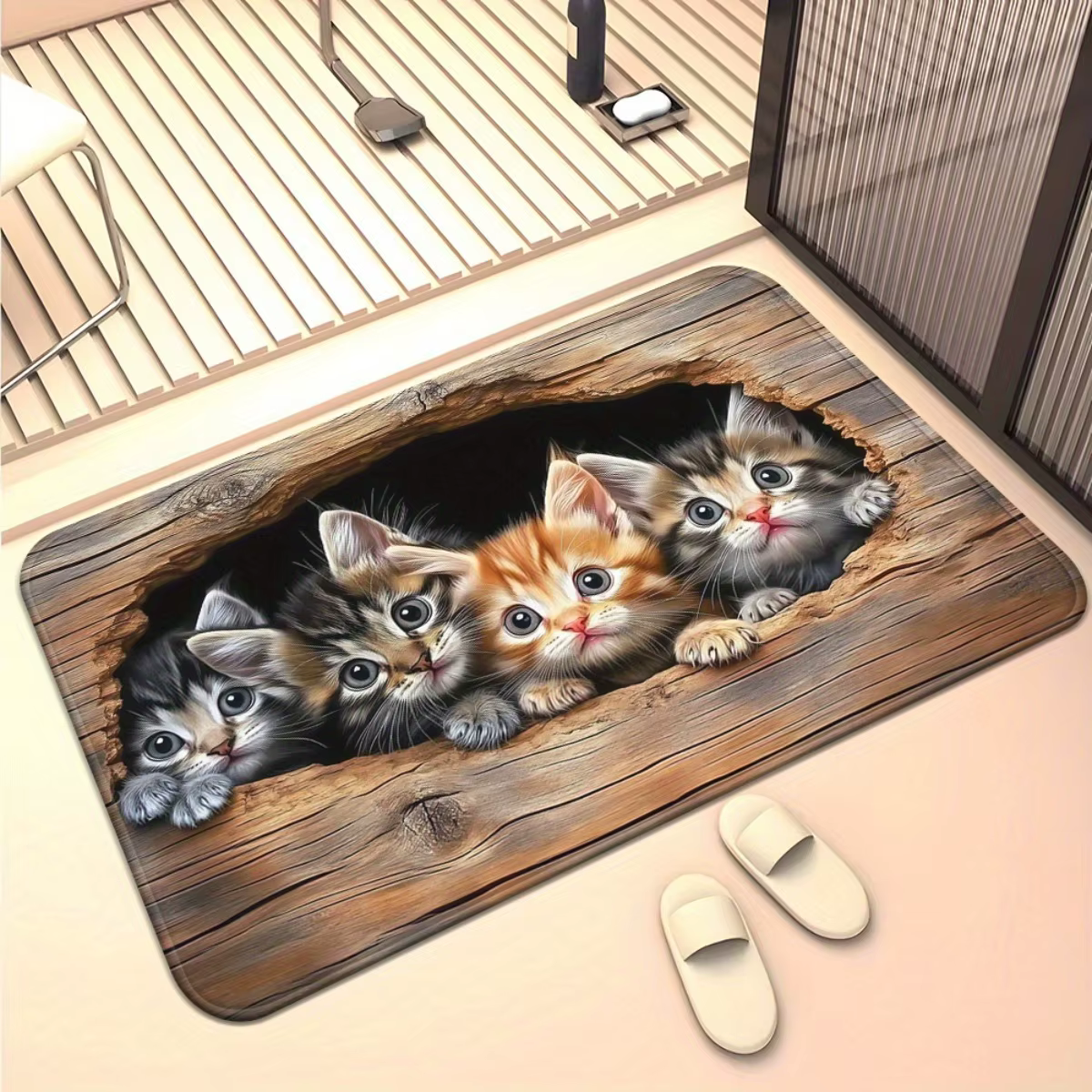 Tapis de sol motif chatons mignons - Tapis décoratif à empreintes de pattes d'animaux de dessin anim