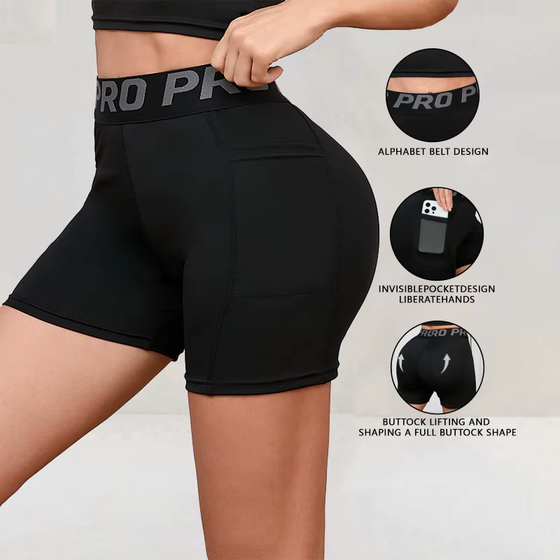 Short trois points pour femme, 2 poches, short de yoga respirant à séchage rapide pour course à pied